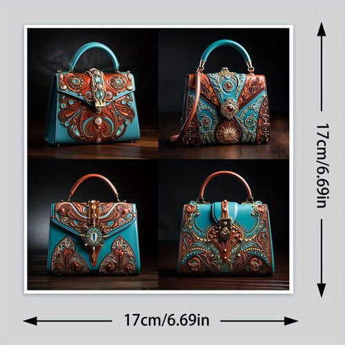 "Silent Statement" Chic 4-In-1 Sapphire Crystal Handbag Sticker - Self-Adhesive, Vinyl Decal For Laptops & More - Modern Cartoon Design For Plastic/Fabric/Wood/Glass/Metal Surfaces